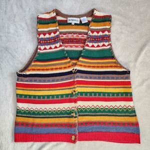 Vintage Baxter & Wells Colorful Patterned Button Front Striped Sweater Vest